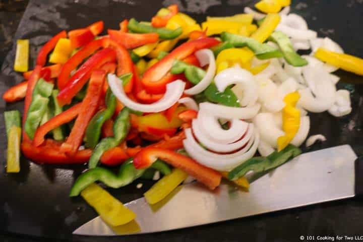 chopped veggies with knife