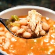 Low Fat Crock Pot Chicken Chili on a spoon