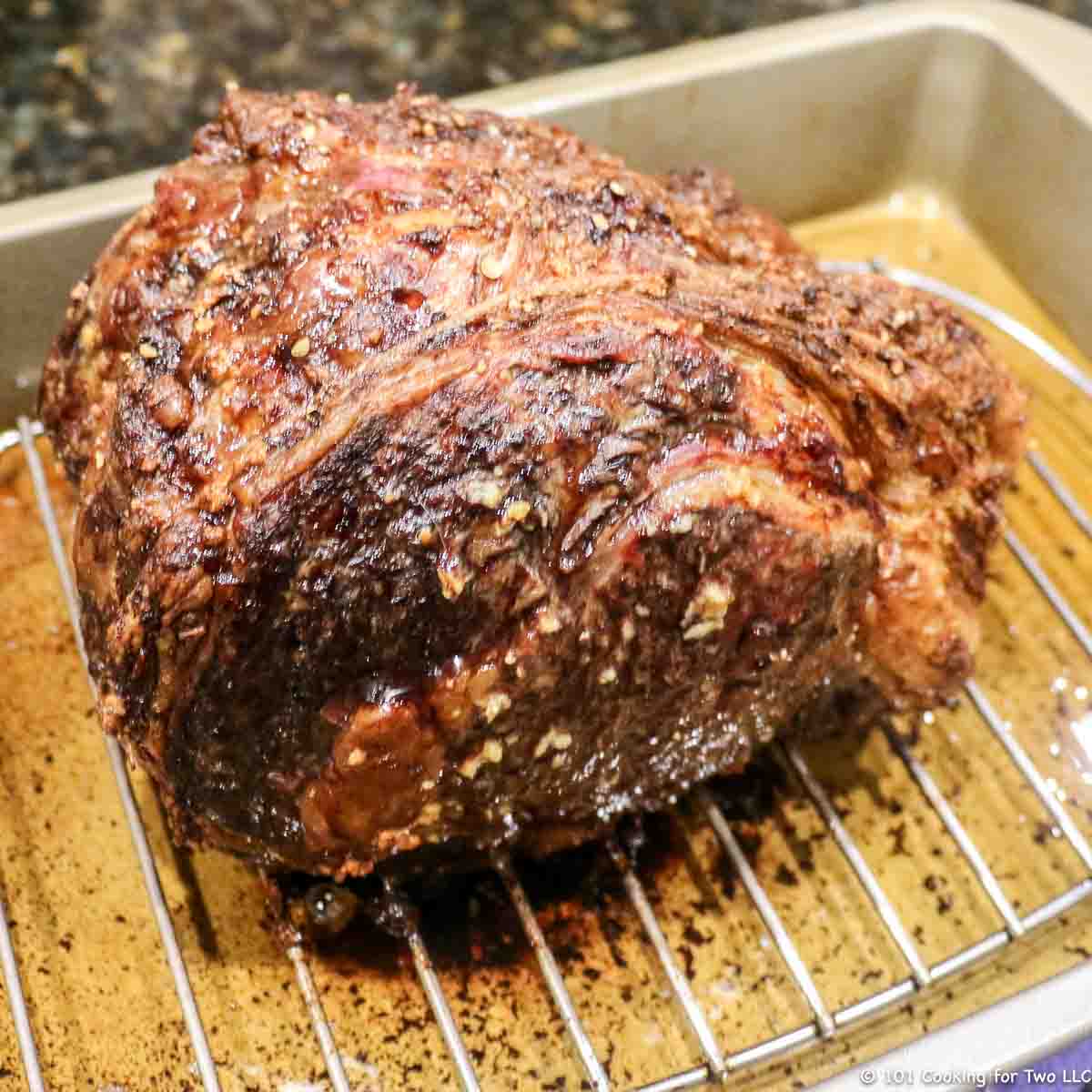 ribeye roast nicely browned in pan