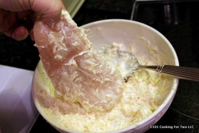 dip chicken in mayo mixture