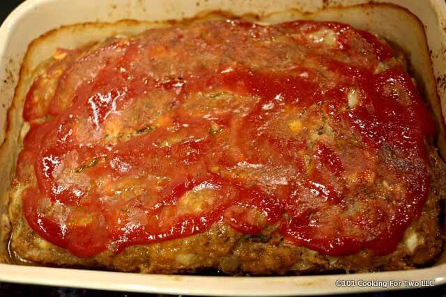 image of meatloaf in baking dish after cooked