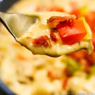 Cheeseburger Soup on a spoon