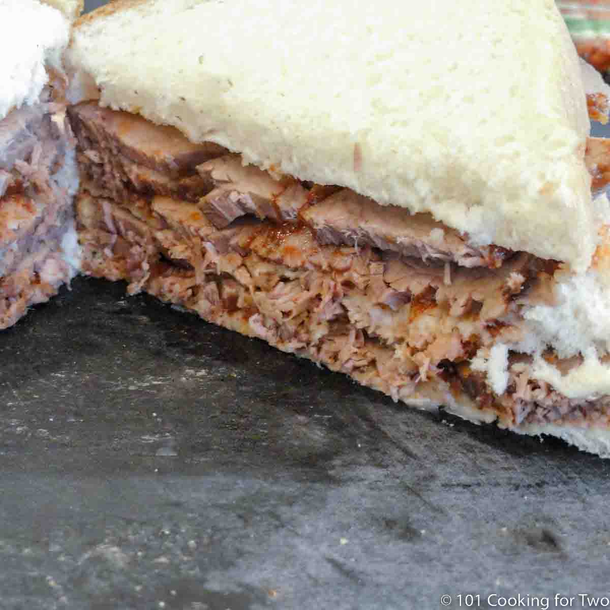 Image of a thick brisket sandwich