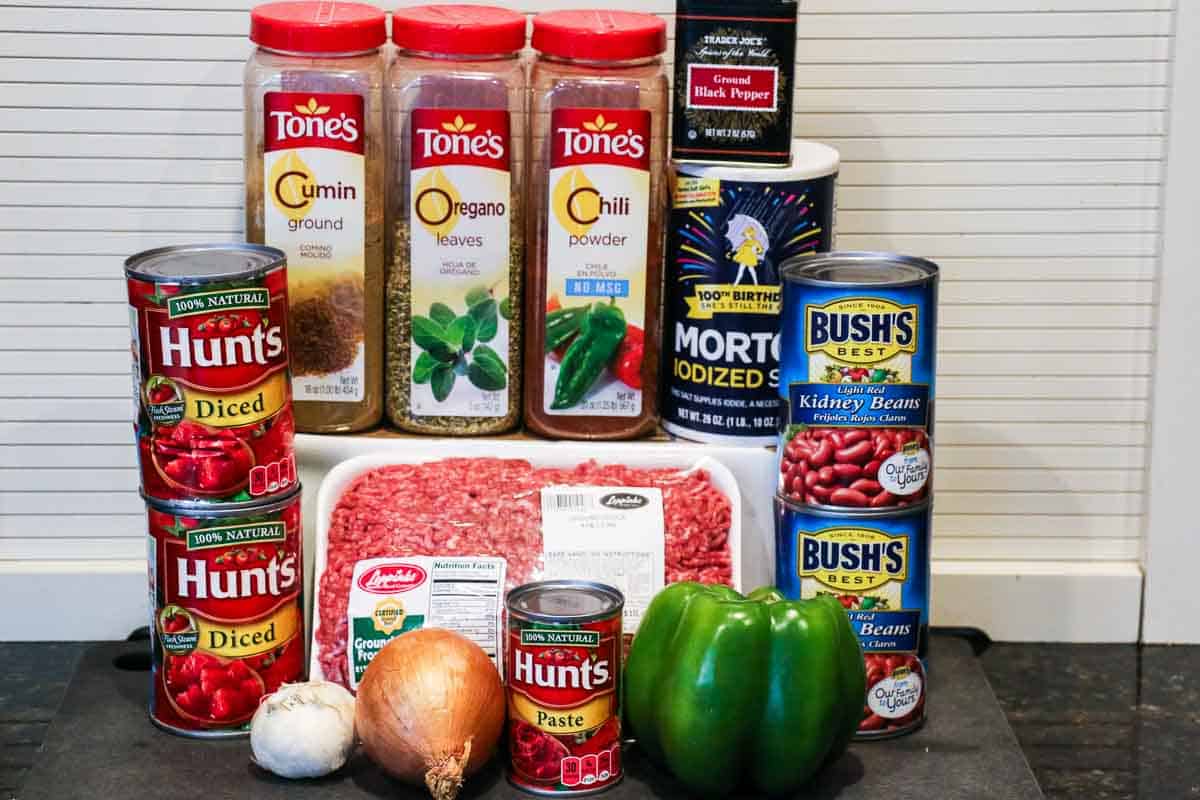 burger and chili ingredients