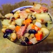 Ham soup in a ladle