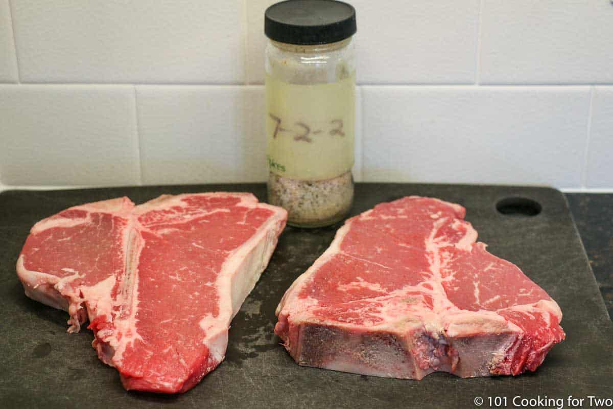 porterhouse steaks wiith seasoning.