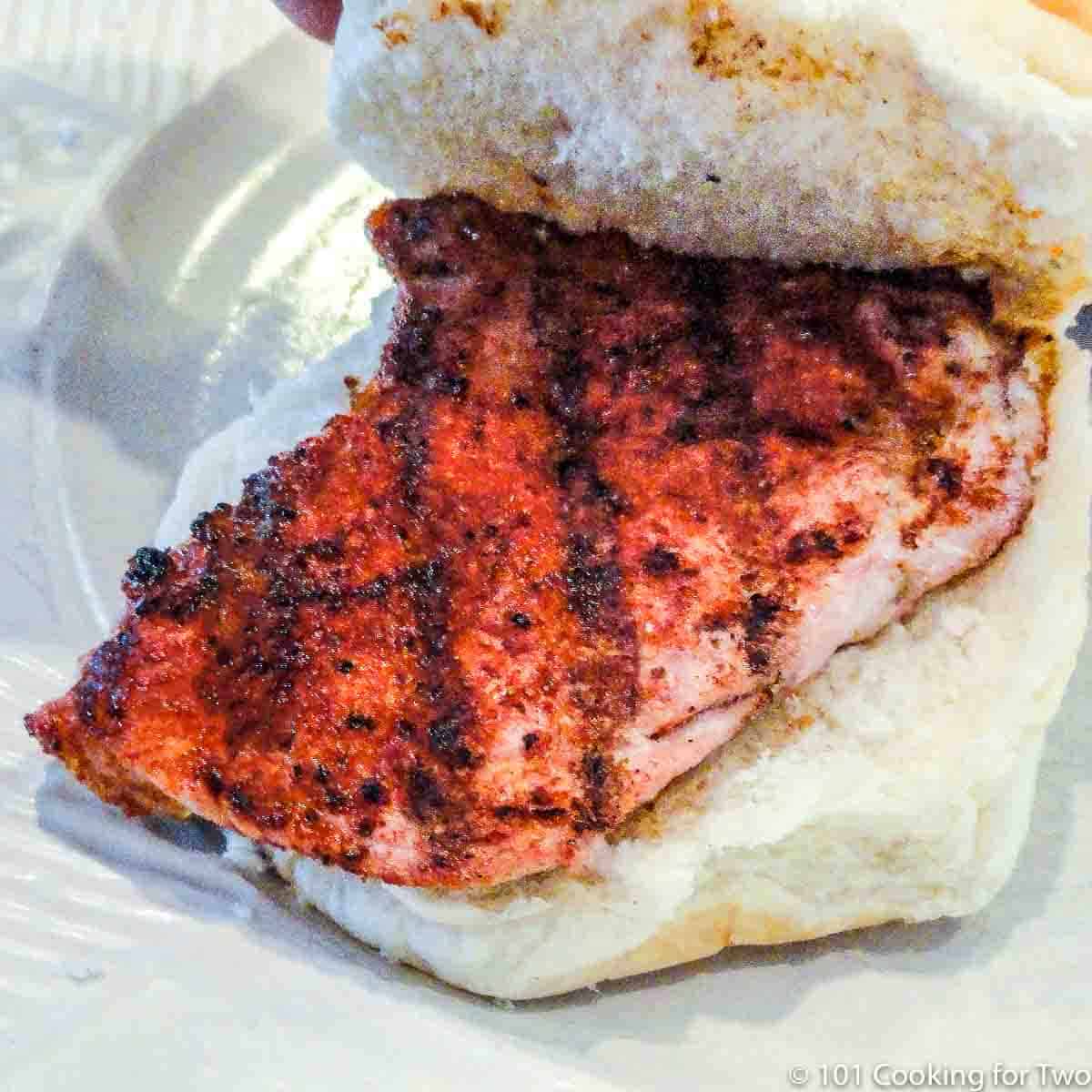 close up of a Pork Tenderloin Sandwich