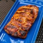 grilled boneless ribs on a blue plate