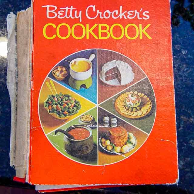 image of a falling apart cookbook 1972 Betty Crocker.