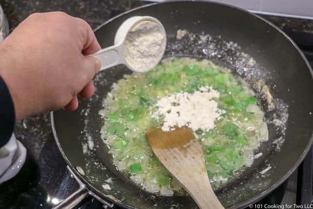 image of adding flour to the pan