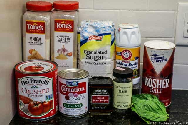 image of ingredients for zero-fat tomato basil soup