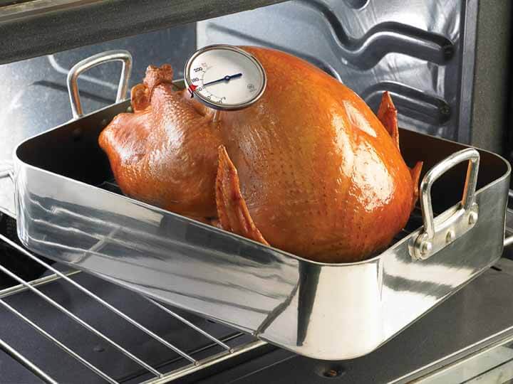 turkey in oven with thermometer. Free to use from US-FDA. 