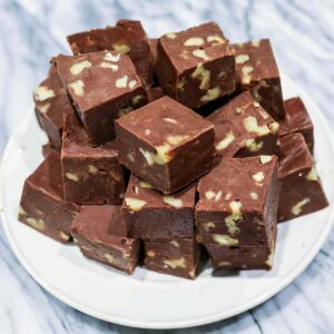pile of fudge on a white plate