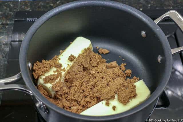 Butter and brown sugar in a sauce pan.