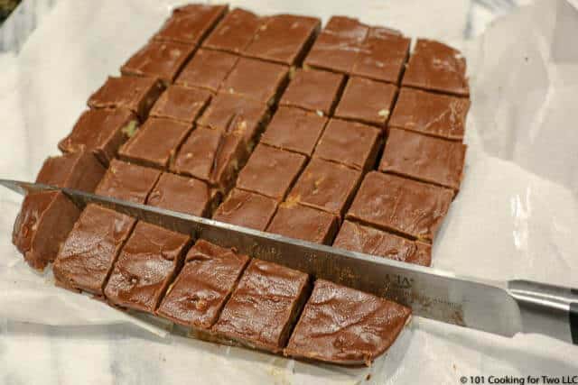 image of fudge being cut into squares