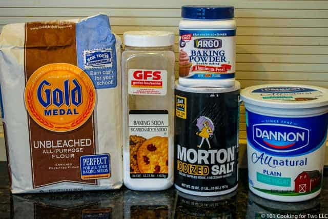 image of flour, yogurt and other ingredients for biscuits