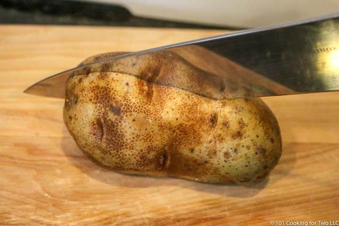 a potato being cut in half