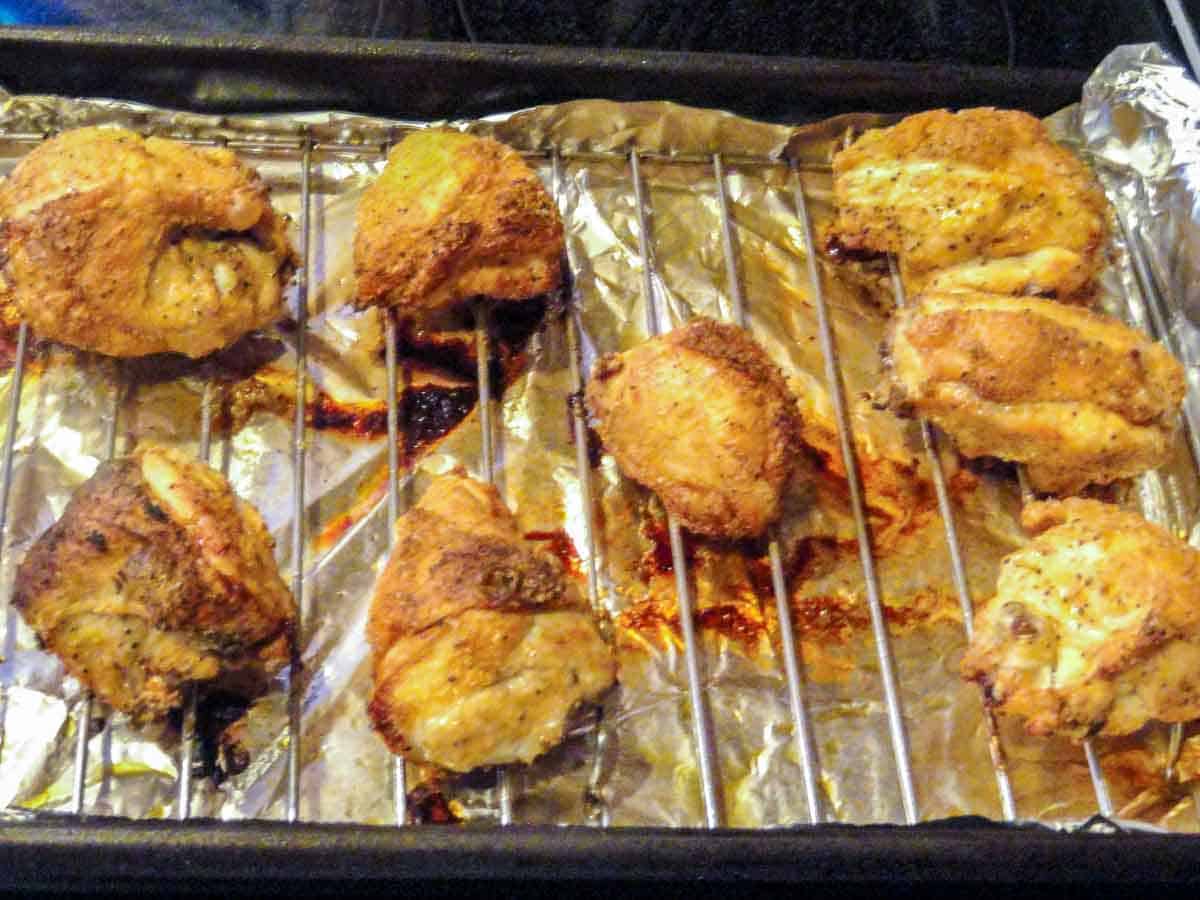 browned pieces of chicken out of the oven.