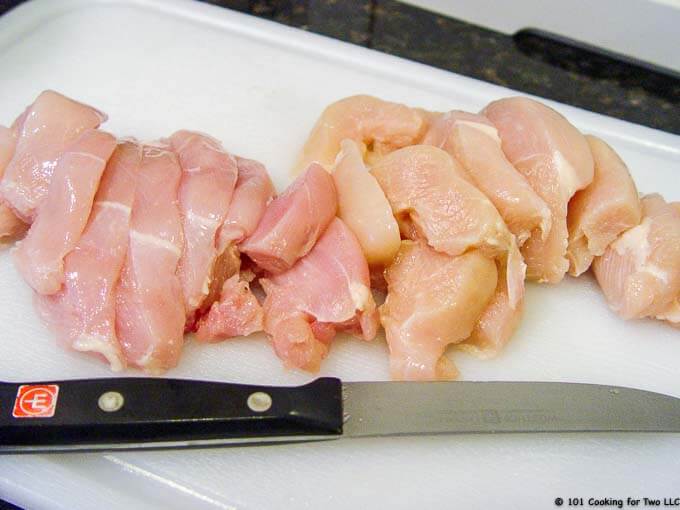 image of sliced chicken on a white board