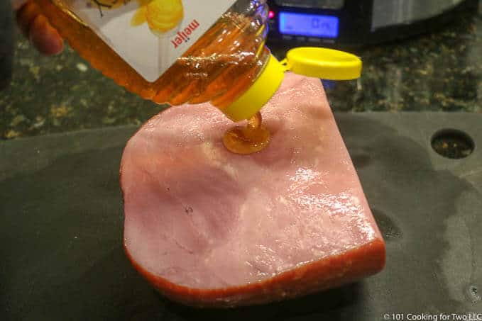 image of putting honey on ham
