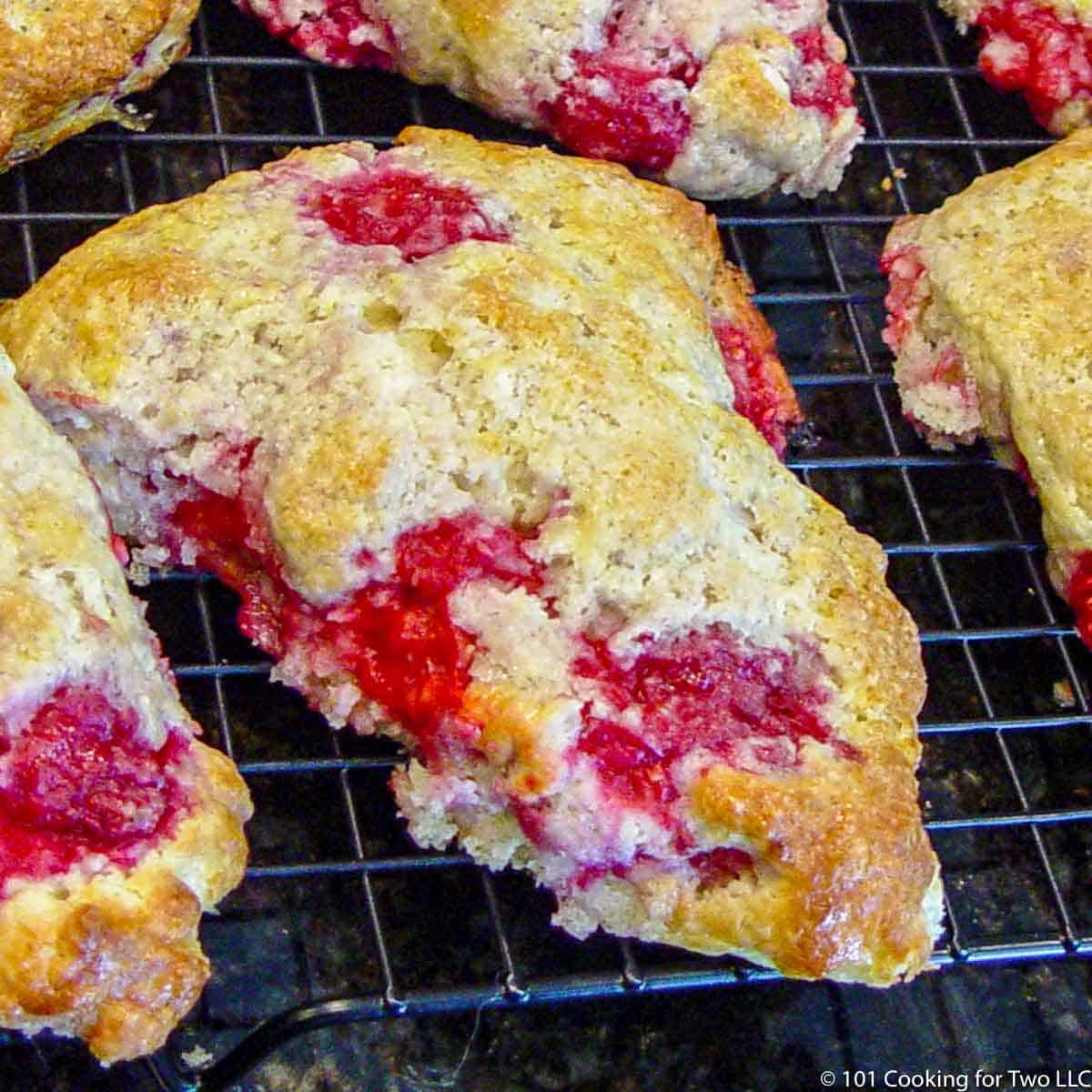 closeup of raspberry scone