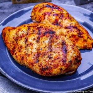 Grilled Chicken Breasts on a blue plate