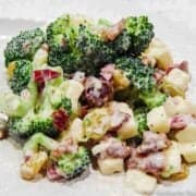 broccoli salad on white plate