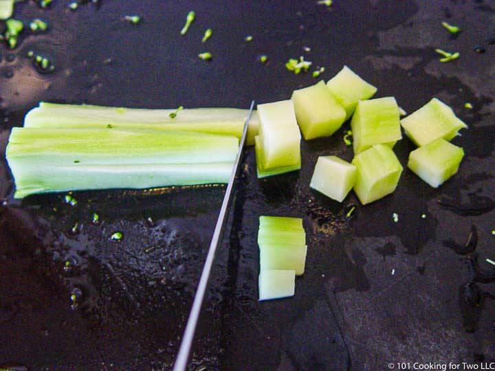 chopping up broccoli stems