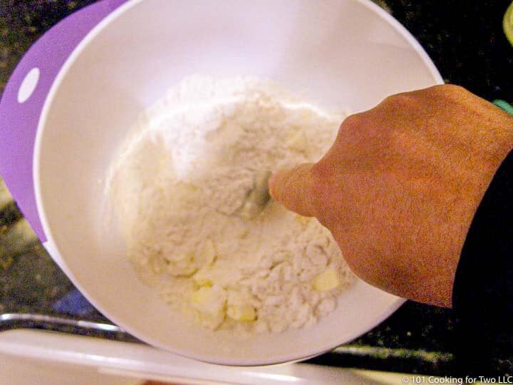 cutting butter into dry mix