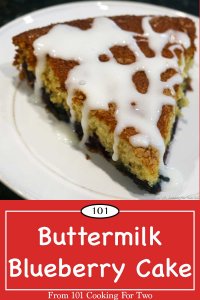 Graphic for Pinterest of blueberry cake