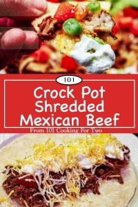 graphic for Pinterest for Crock Pot Mexican Shredded Beef