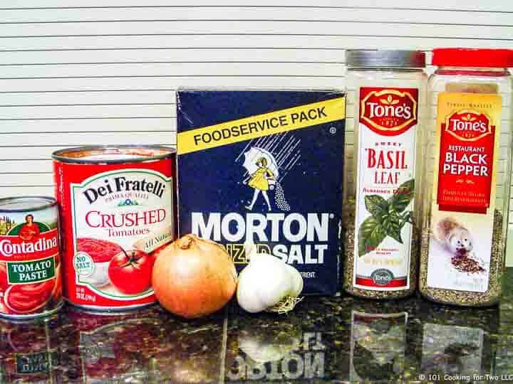 Ingredients for a simple marinara sauce.