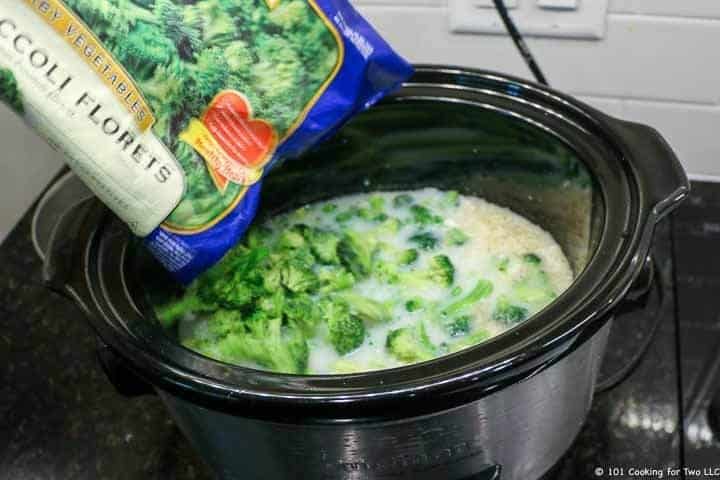 adding broccoli to crock pot