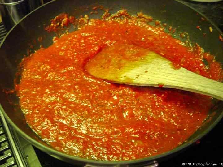 cooking sauce in skillet.