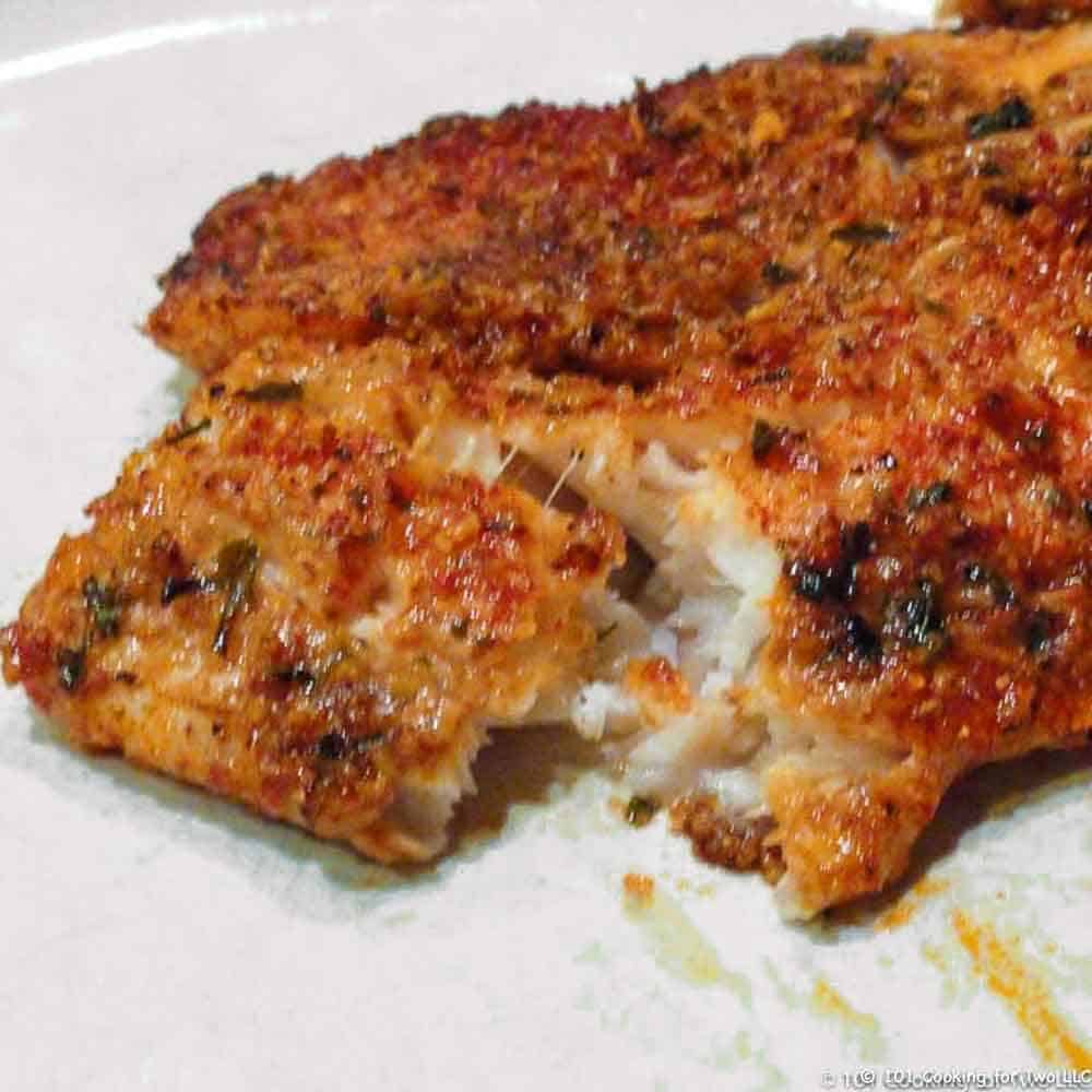 Flaky Parmesan crusted tilapia.