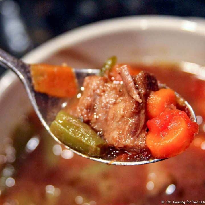 Vegetable Beef Soup in a spoon