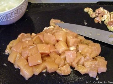 chicken breasts trimmed into cubes