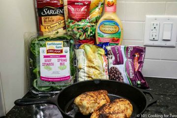 cooked chicken and salad makings