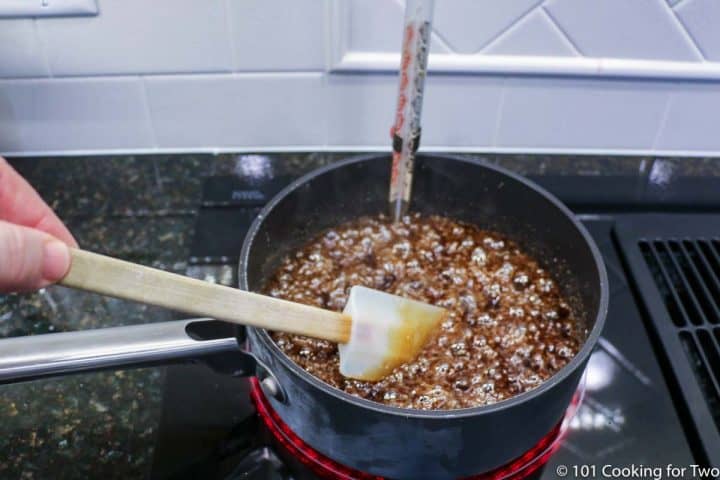 boiling coating in sauce pan with candy thermometer