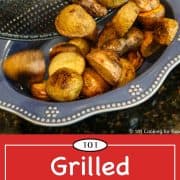 graphic for Pinterest of grilled baby potatoes