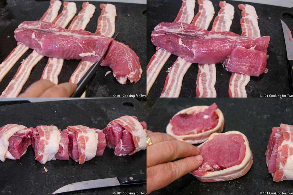 processing bacon wrapped medalions in four steps