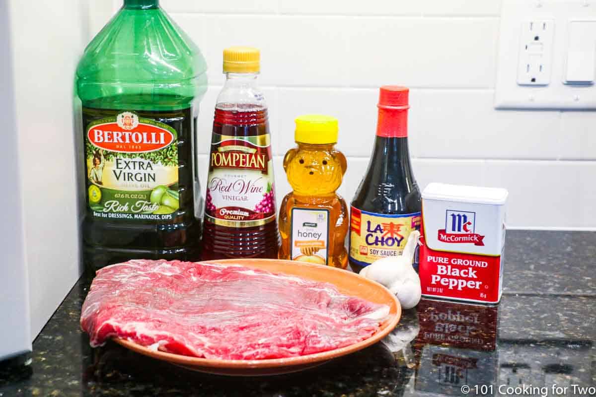 flank steak with marinade ingredients.