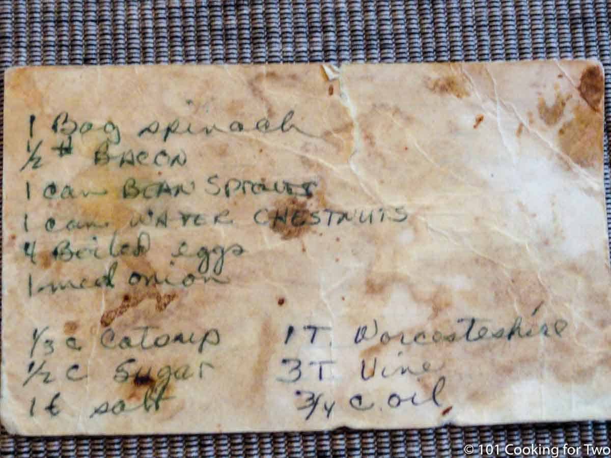 old recipe card with salad recipe