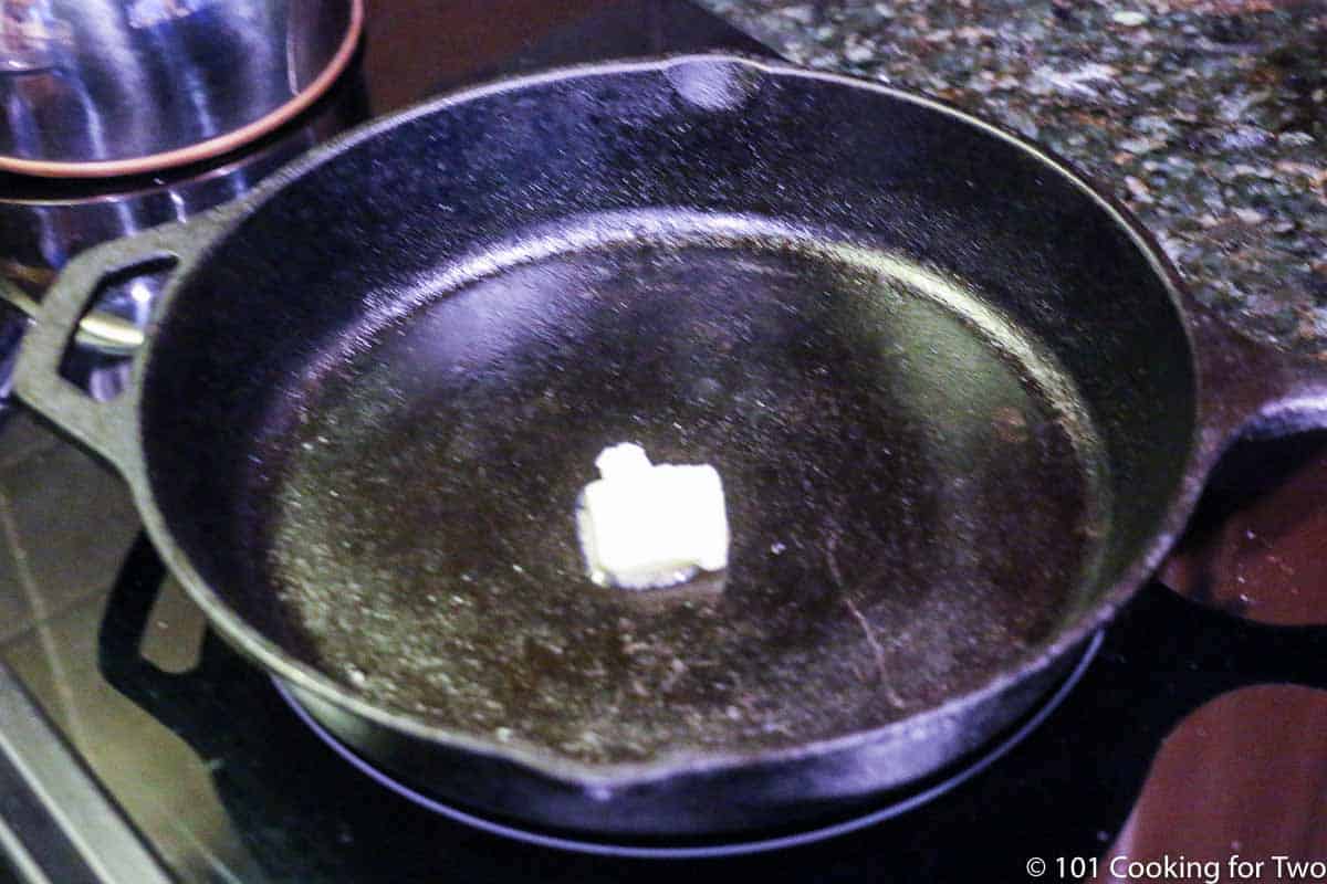 pat of butter in a cast iron skillet