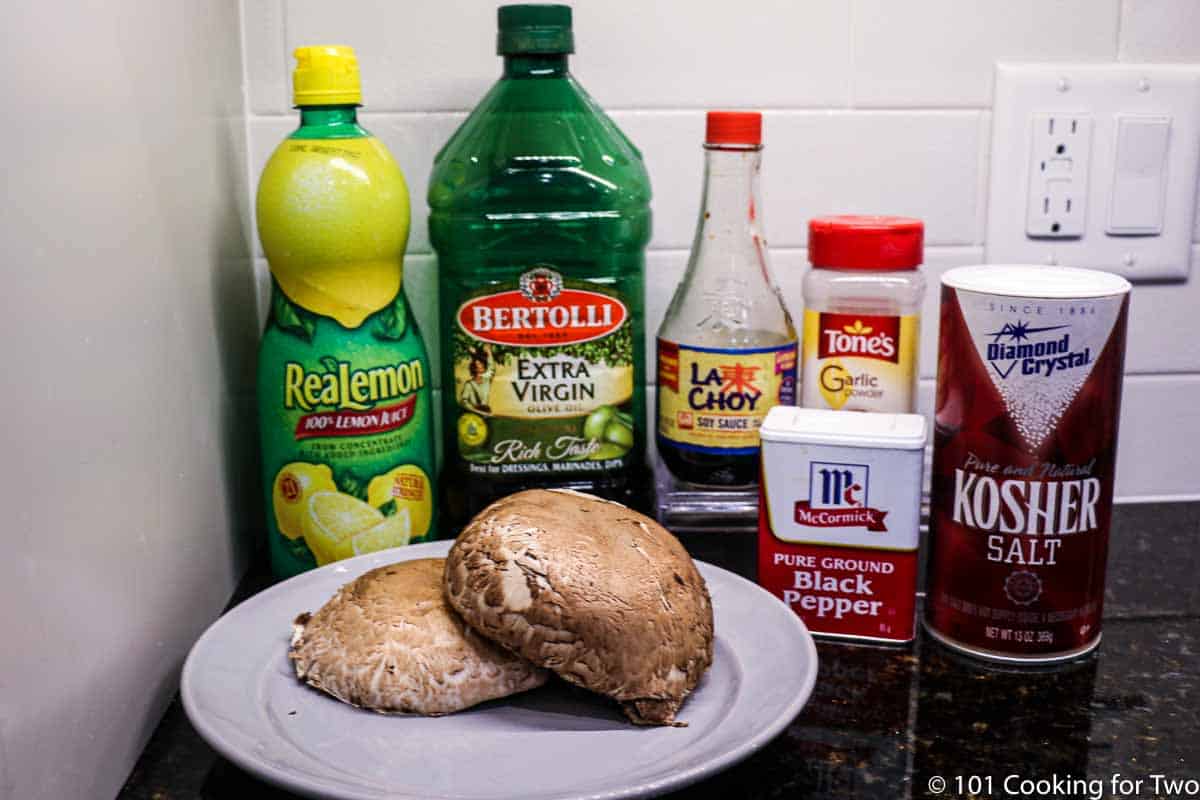 portobella mushrooms with marinade ingredients.