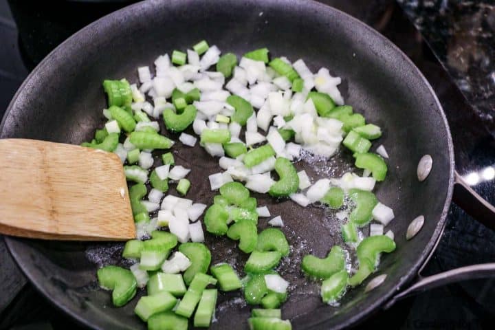 sauting celery and onion in pan