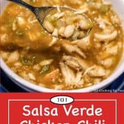 Graphic for Pinterest of Salsa Verde chicken chili