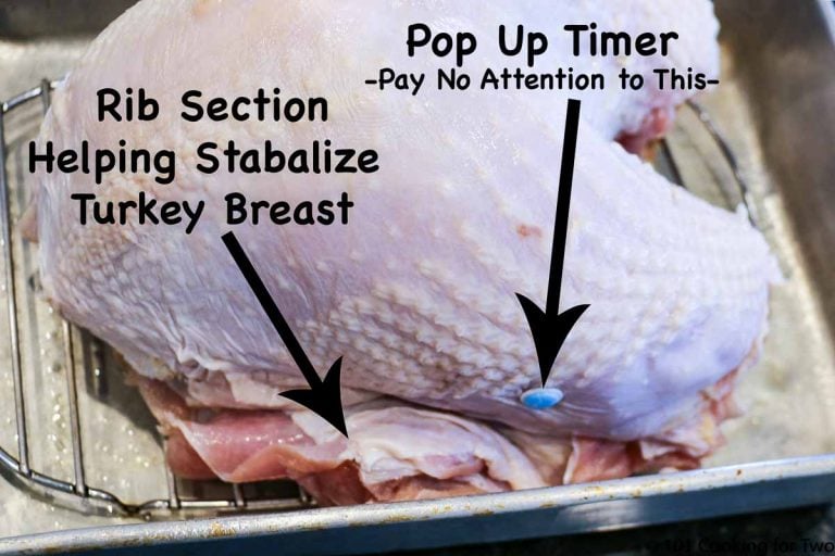 A graphic of a turkey breast in a pan showing the ribs supporting the breast.