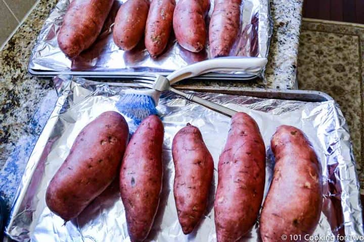 raw sweet potatoes on trays