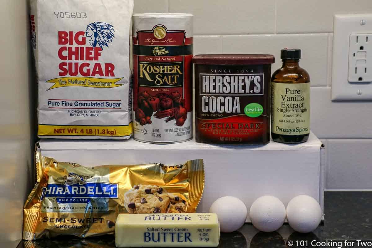 Chocolate with eggs and other ingredients for cake